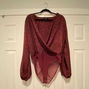 NEW LOOK burgundy zebra print body suit wrap front